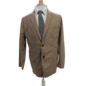 +J Mens Two Button Light Weight Blazer Jacket Khaki Beige Cotton Size Large